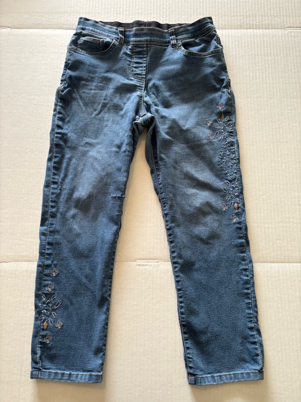 Allison Daley Blue Skinny Jeans with Floral Embroidery